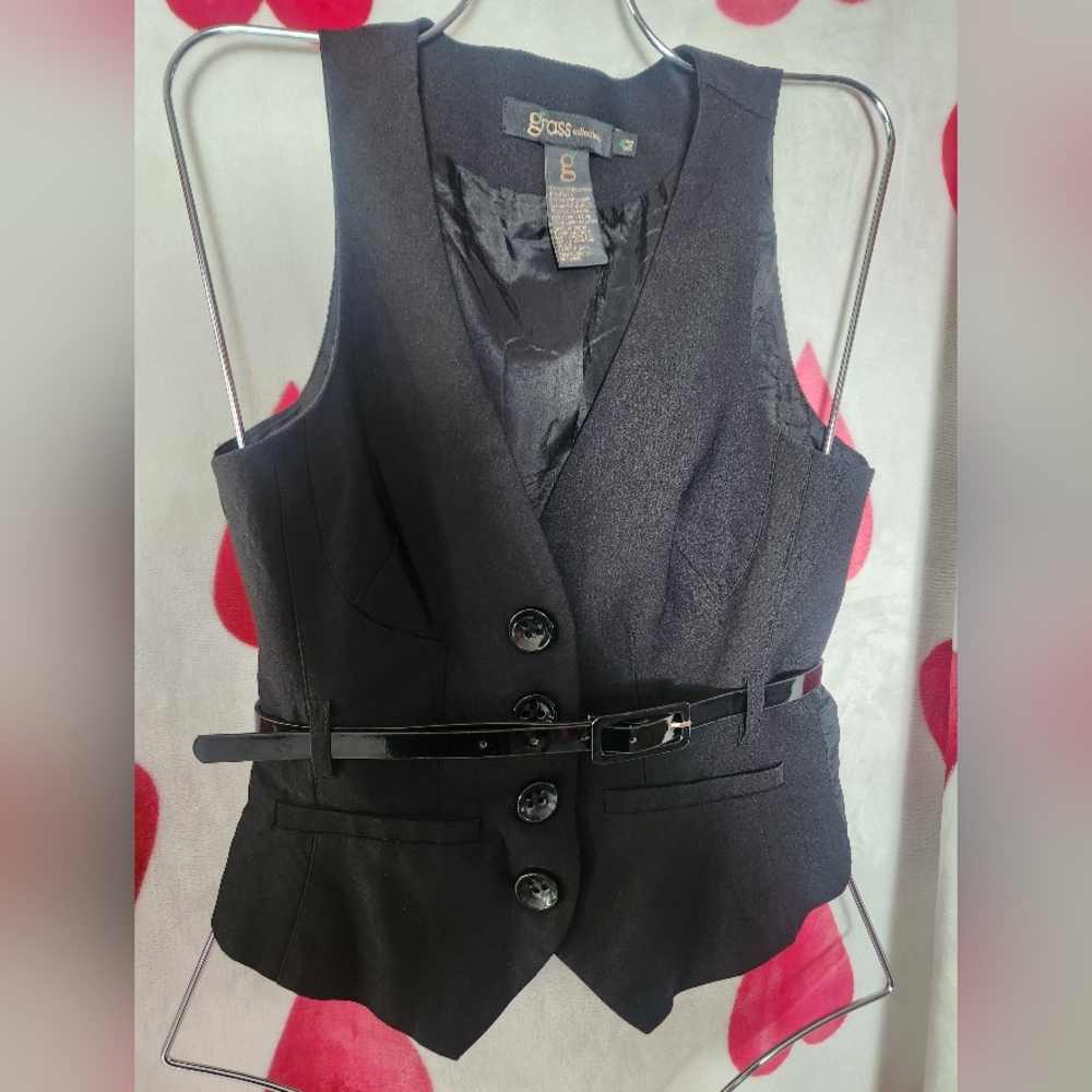 Button front belted vest